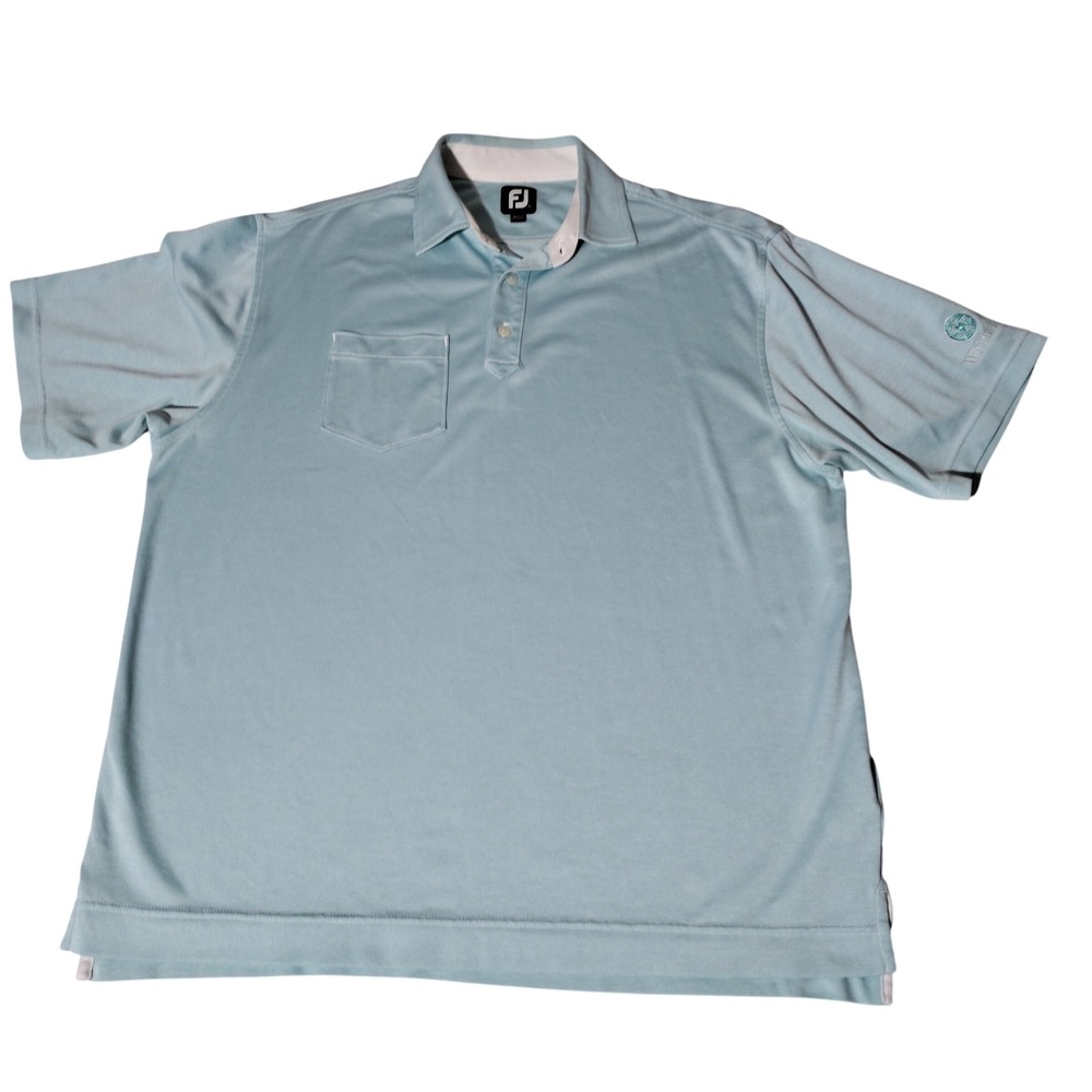 FootJoy Mens Light Blue Performance Golf Polo Shirt Whirlwind Logo Large